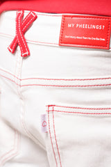 HEARTBEAT OF SUCCESS" FLARE STACK DENIM (WHITE/RED)
