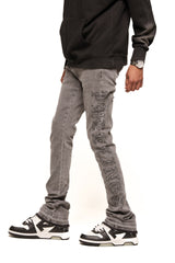 "RISING ABOVE" RHINESTONE FLARE STACK DENIM (CHARCOAL GREY)