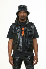 "FLOAT ON" CARGO LEATHER VEST (BLACK)