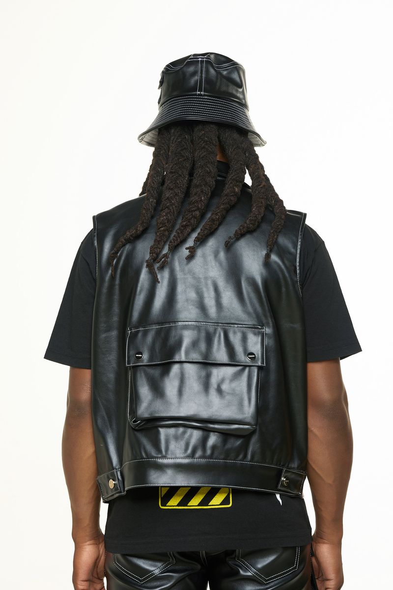 "FLOAT ON" CARGO LEATHER VEST (BLACK)