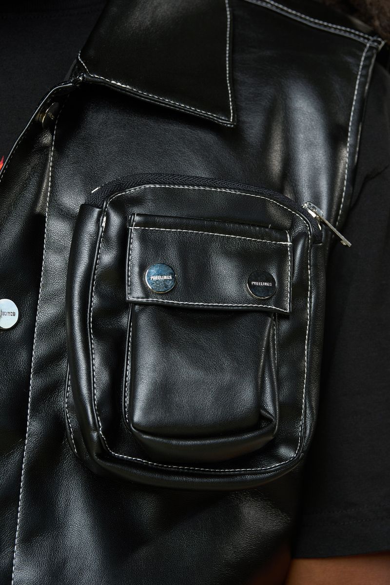 "FLOAT ON" CARGO LEATHER VEST (BLACK)