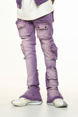 "JOURNEY TO GREATNESS" CARGO FLARE STACK DENIM (LAVANDER)