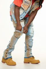 "JOURNEY TO GREATNESS" CARGO FLARE STACK DENIM (ORANGE OVER-DYE)