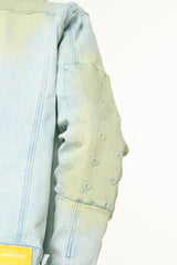 "MENDING HEARTS" EMBOSSED DENIM JACKET (LIGHT BLUE/SAND)