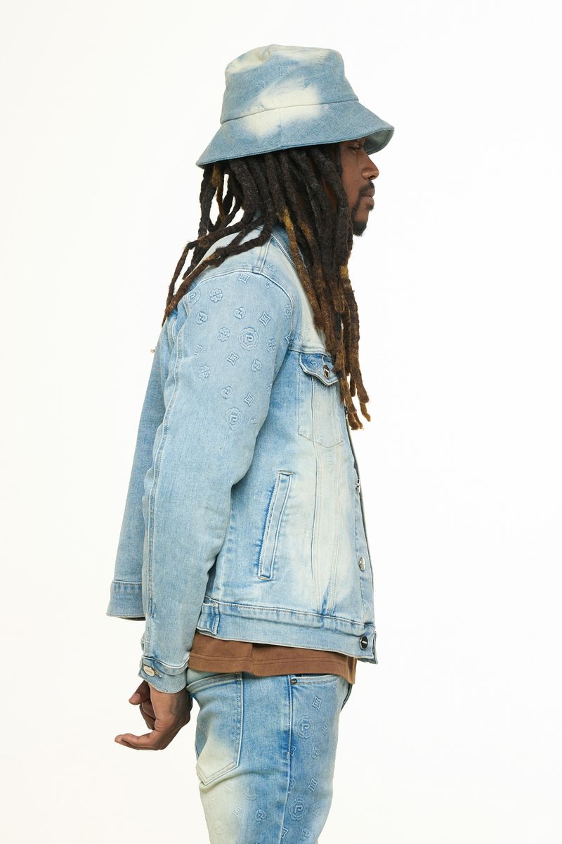 "NEW EMOTIONS" EMBOSSED DENIM JACKET (LIGHT BLUE STONE WASH)