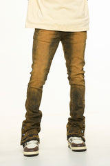 "EMOTIONALLY DRIVEN"FLARE STACK DENIM (BROWN VINTAGE WASH)