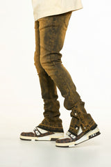 "EMOTIONALLY DRIVEN"FLARE STACK DENIM (BROWN VINTAGE WASH)