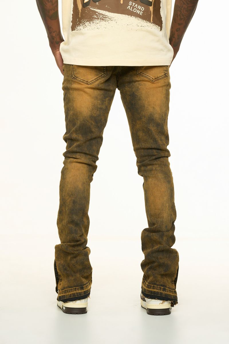 "EMOTIONALLY DRIVEN"FLARE STACK DENIM (BROWN VINTAGE WASH)