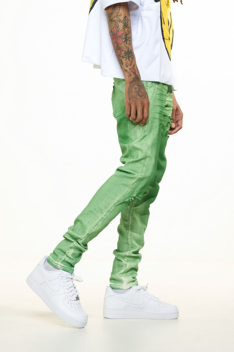 "WASHED AWAY" SKINNY DENIM (KELLY GREEN OVERDYE)