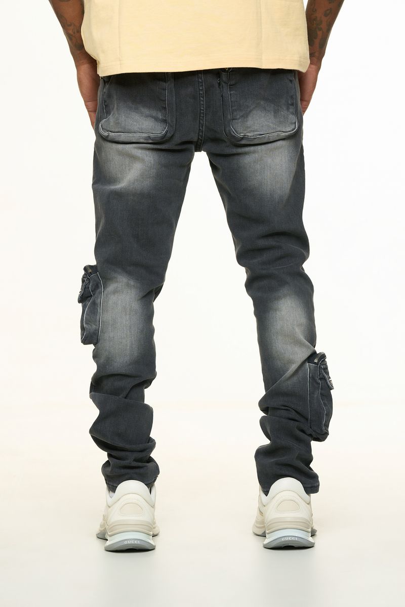 "LUCID DREAMS" CARGO SKINNY DENIM (FADED BLACK)