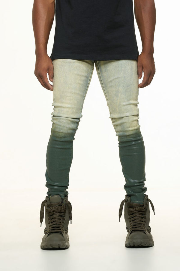 "INNER PEACE" SKINNY DENIM (FOREST GREEN GRADIENT WAX)