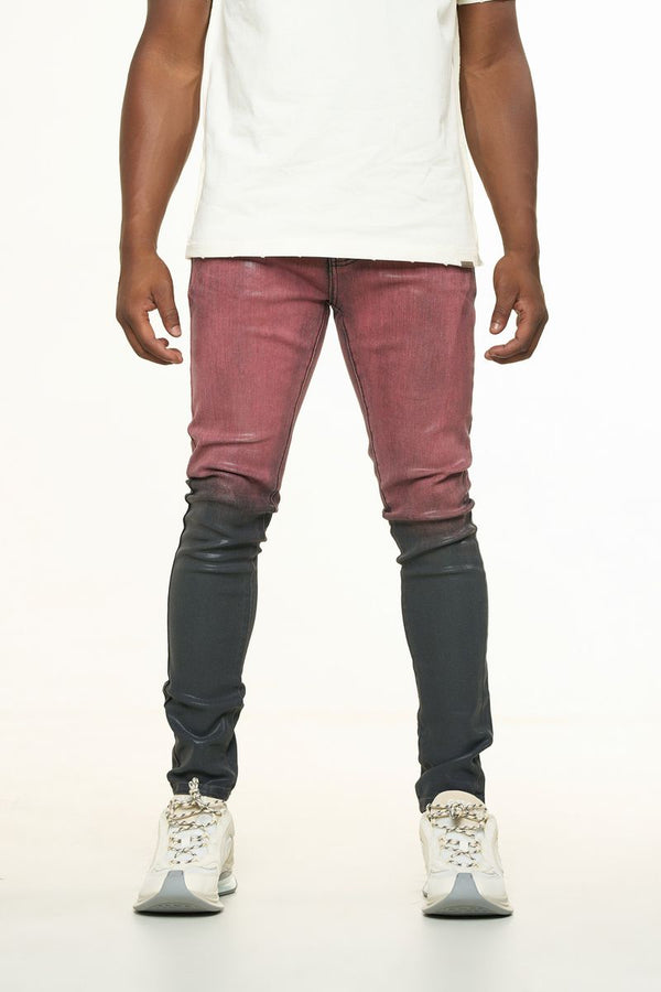 "INNER PEACE" SKINNY DENIM (MAROON GRAIDENT WAX)