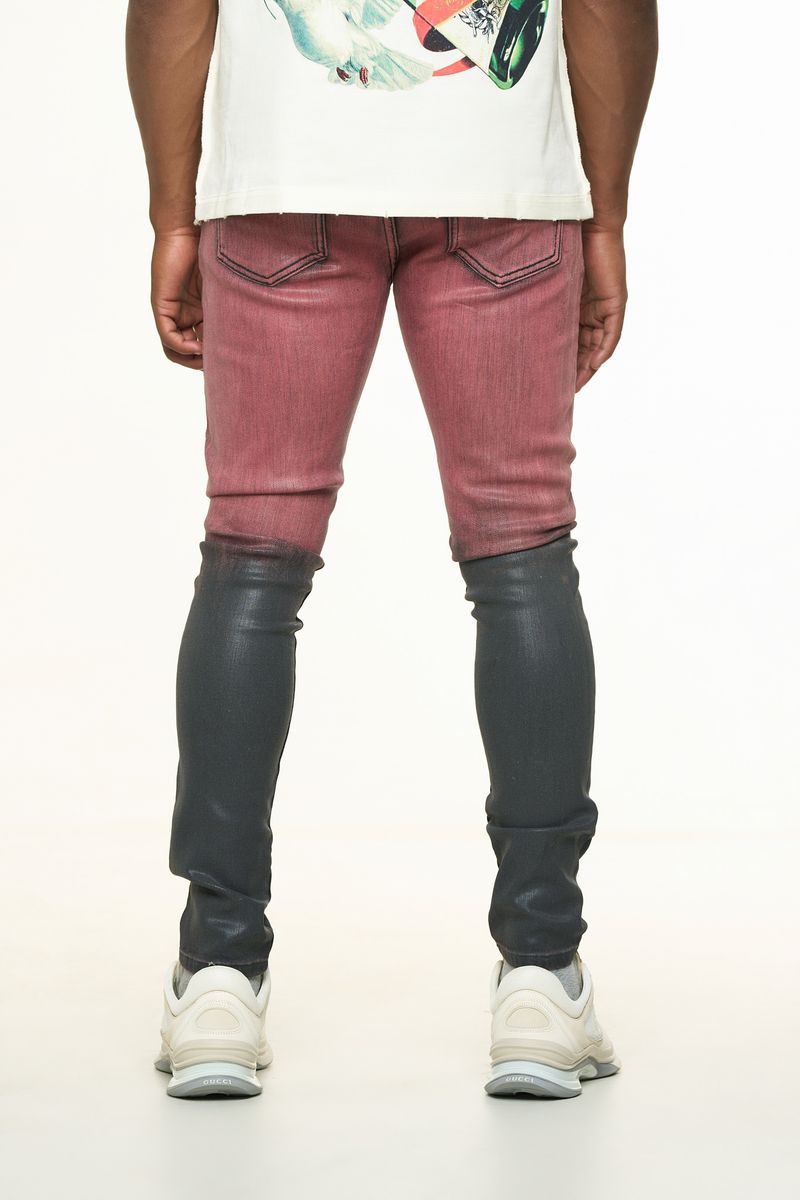 "INNER PEACE" SKINNY DENIM (MAROON GRAIDENT WAX)