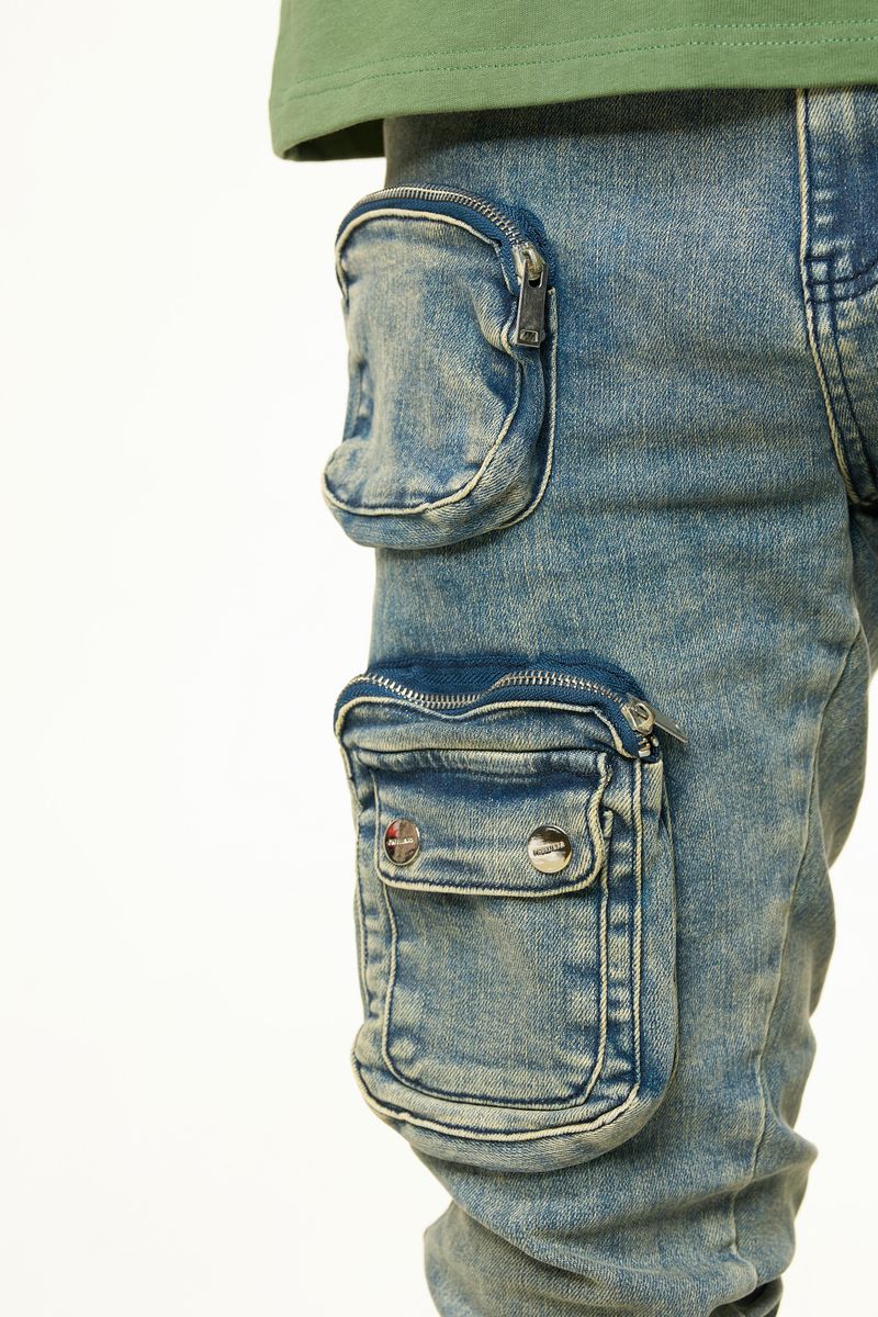 "LUCID DREAMS" CARGO SKINNY DENIM (MEDIUM BLUE/ SAND)