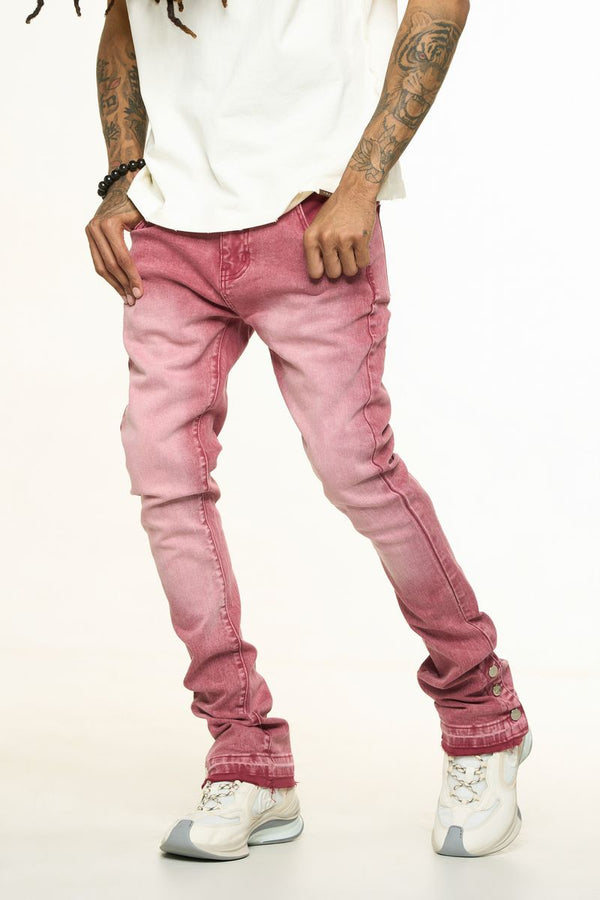 "EMOTIONALLY DRIVEN"FLARE STACK DENIM (DUSTY ROSE)