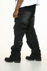 "HEAVY THOUGHTS" CARGO BAGGY DENIM (BLACK WASH)