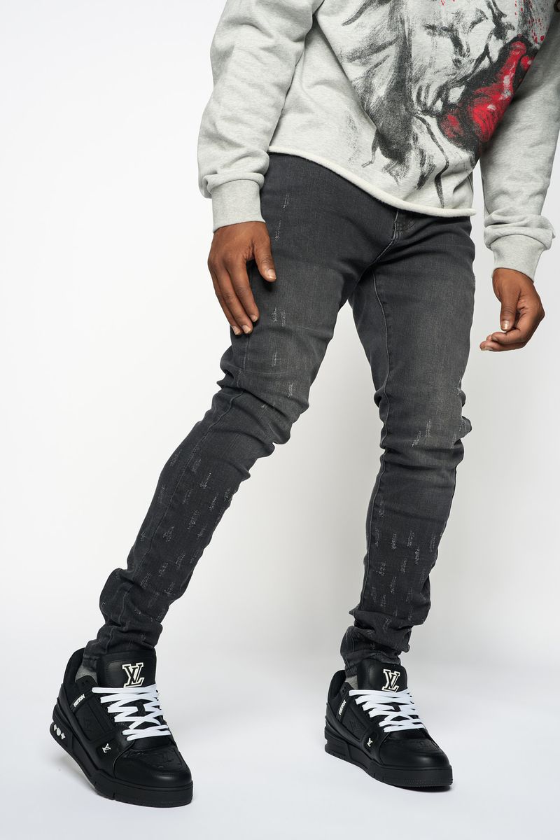 "SURVIVED" SKINNY DENIM (Black Wash)