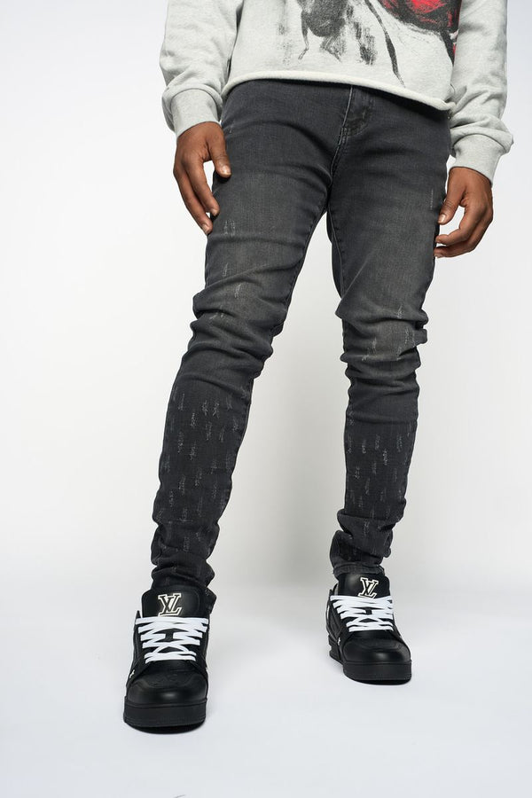 "SURVIVED" SKINNY DENIM (Black Wash)