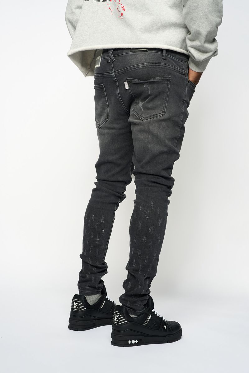 "SURVIVED" SKINNY DENIM (Black Wash)