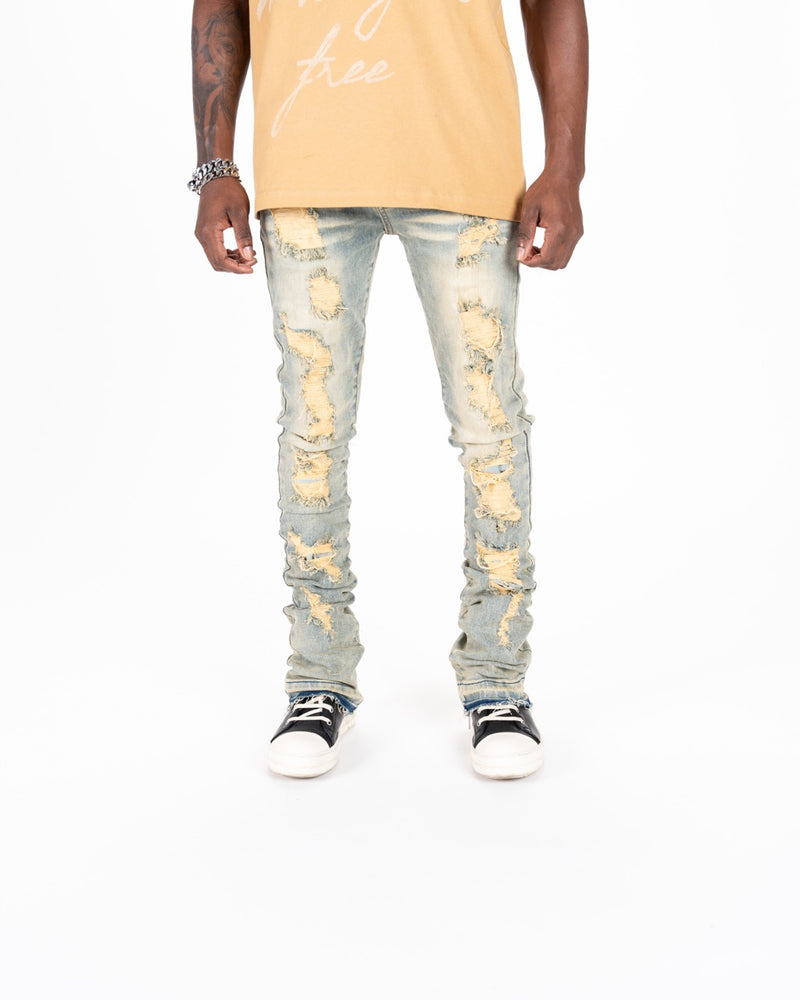 "SEIZE THE DAY" FLARE STACK DENIM