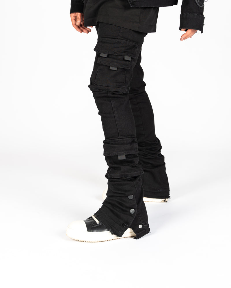 "EMPOWERED ESSENCE" CARGO FLARE STACK DENIM