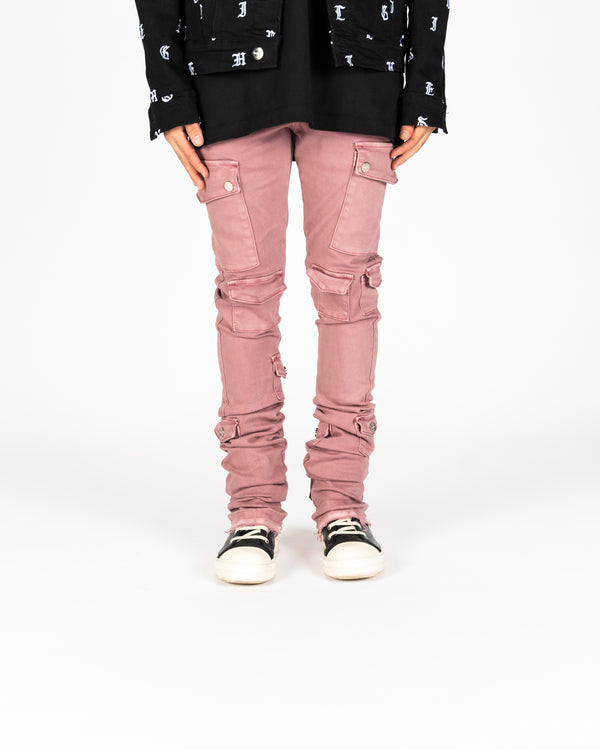 "MY PLEASURE" CARGO FLARE STACK DENIM