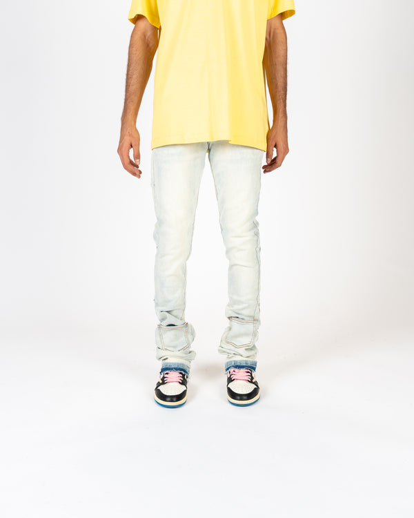 'EMOTIONALLY NUMB" FLARE STACK DENIM