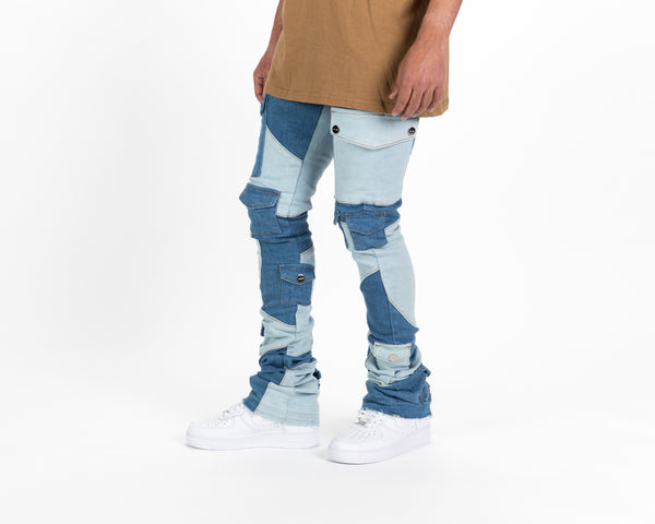 "MY PLEASURE" CARGO FLARE STACK DENIM