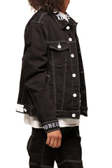 "DEFYING ODDS" DENIM JACKET (JET BLACK/WHITE)