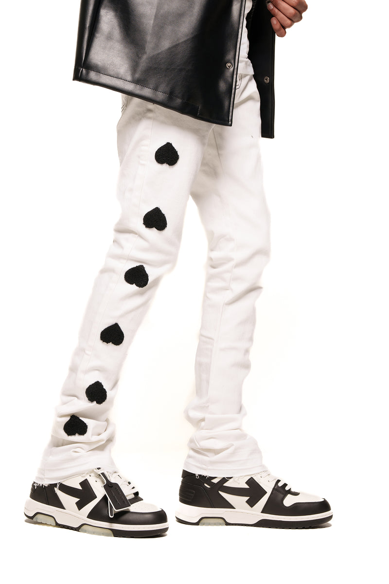 HEARTBEAT OF SUCCESS" FLARE STACK DENIM (WHITE/BLACK)