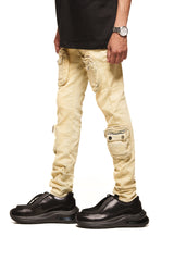 "TIME DON'T WAIT" CARGO SKINNY DENIM (SAND BLUE)