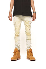 "CLEAR THE AIR" SKINNY DENIM (LIGHT BLUE/SAND)