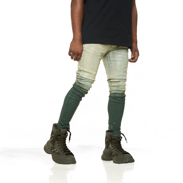 "INNER PEACE" SKINNY DENIM (FOREST GREEN GRADIENT WAX)