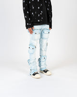 "JOURNEY TO GREATNESS" CARGO FLARE STACK DENIM