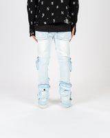 "JOURNEY TO GREATNESS" CARGO FLARE STACK DENIM