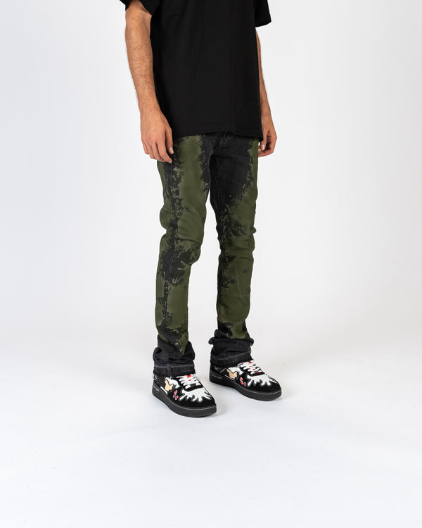 "SCARRED BY" FLARE STACK DENIM