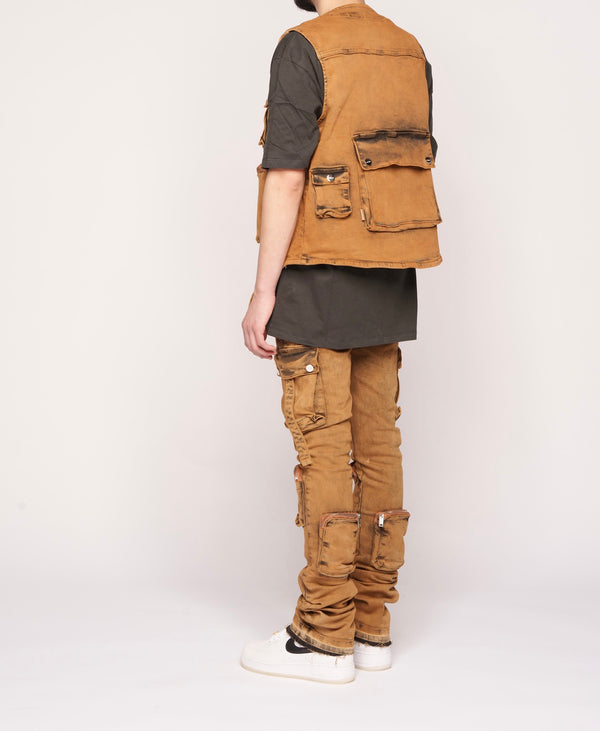 "NEVER LOOK BACK" CARGO FLARE STACK DENIM