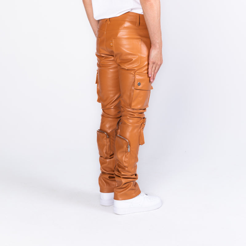 "NEVER LOOK BACK" CARGO FLARE STACK LEATHER